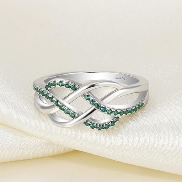 YL Celtic Knot Twisted Knot Ring Birthstone Infinity Rings - Emerald - May - Picture 5 of 6